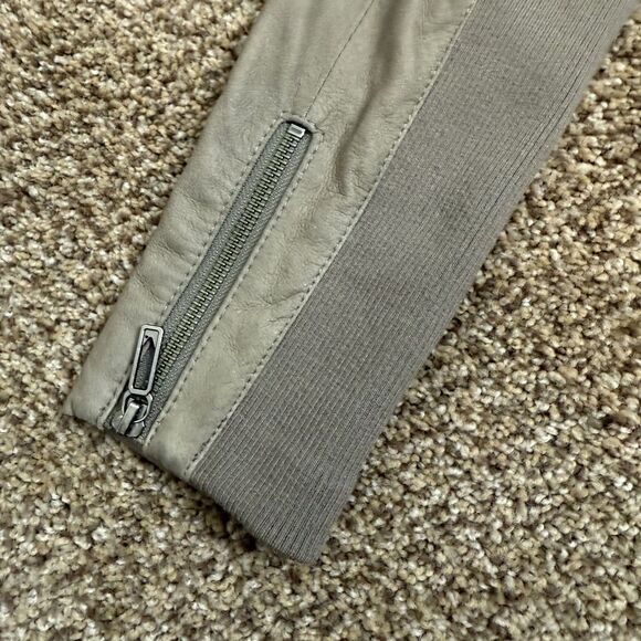 Vince Draped Neutral Tan Moto Leather Jacket Rib Knit Wool Details Size M Zipper - Picture 4 of 13